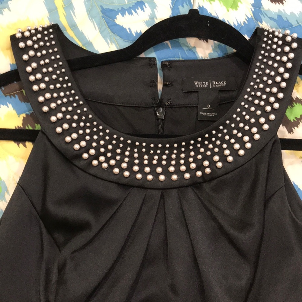 WHBM Black Pearled Neckline Dress Sz 0 - Picture 5 of 8